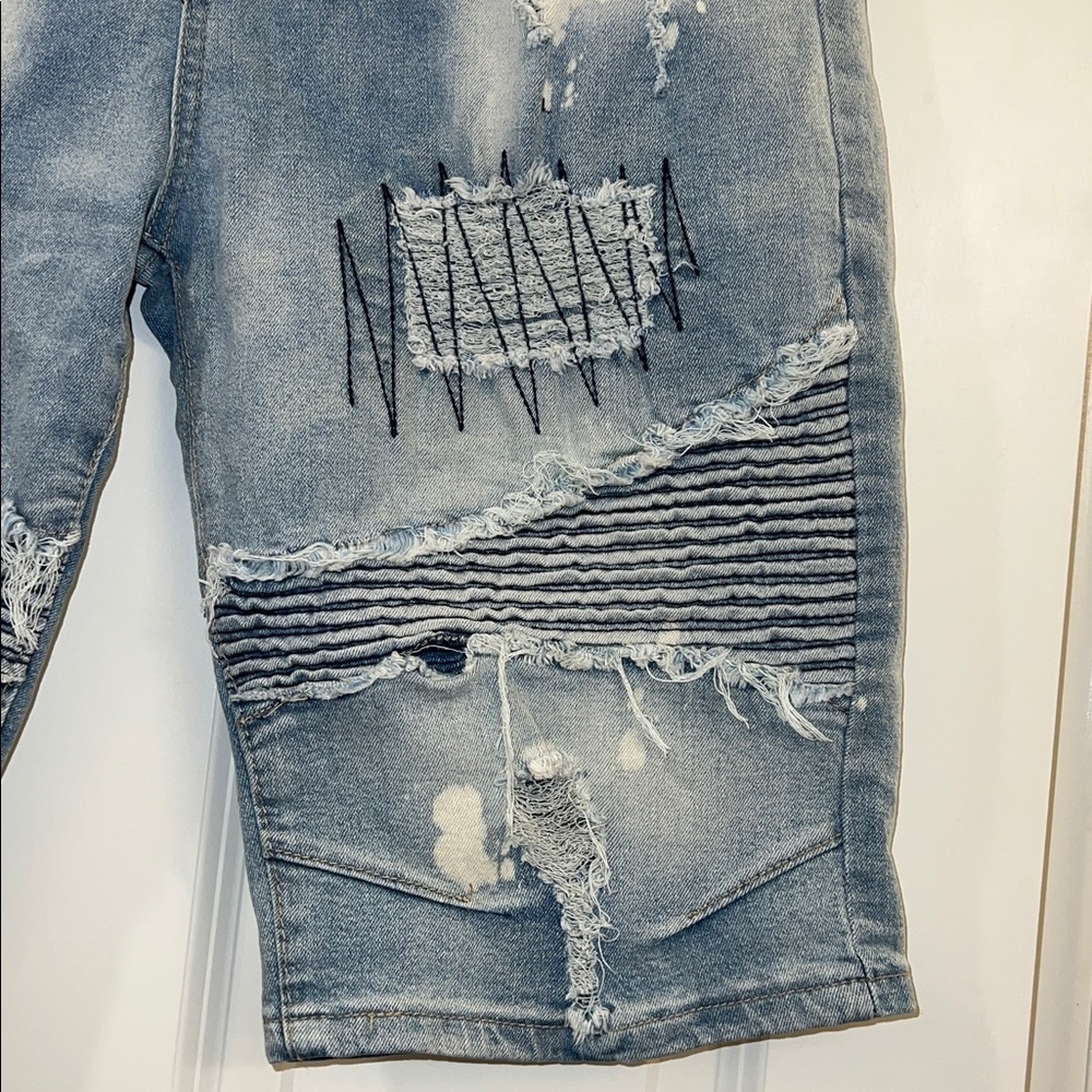 Distressed Blue Denim Shorts - Picture 3 of 10